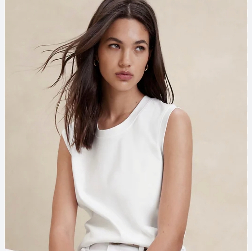 Banana Republic COTTON-SATEEN MUSCLE TANK - White - Size XS